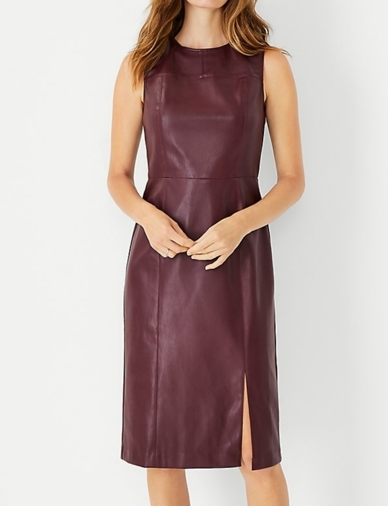 ANN taylor Seamed Faux Leather Sheath Dress